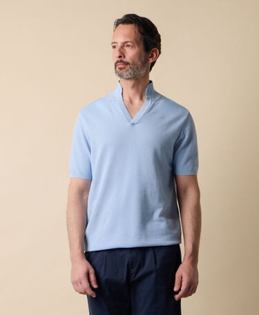 Brooks Brothers Polo en Maille Piqué avec Col Ouvert Bleu