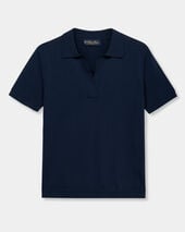 Brooks Brothers Open Collar Cotton Knit Polo Navy