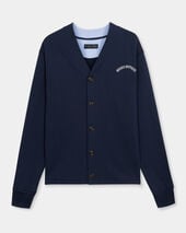 Brooks Brothers V-Neck Cotton Cardigan with Logo Print Navy