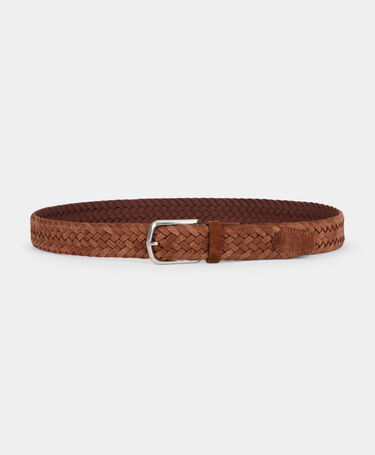 Brooks Brothers Cintura in Pelle Scamosciata Intrecciata Cognac