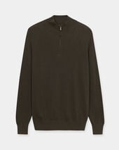 Brooks Brothers Half-Zip English Rib Cotton-Cashmere Sweater Khaki
