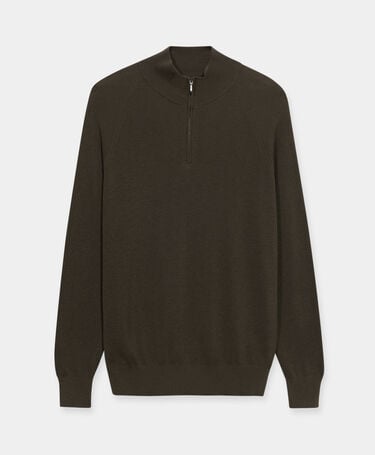 Brooks Brothers Half-Zip English Rib Cotton-Cashmere Sweater Khaki