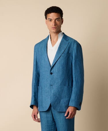 Brooks Brothers Blazer aus Leinen mit Fischgrätenmuster Hellblau