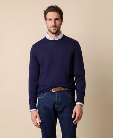 Brooks Brothers Rundhalspullover aus Seide-Kaschmir Marineblau