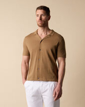 Brooks Brothers Polo Chemise en Maille Coton-Lin Marron clair