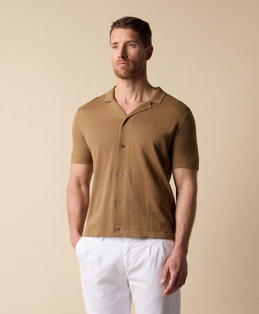 Brooks Brothers Polo Chemise en Maille Coton-Lin Marron clair