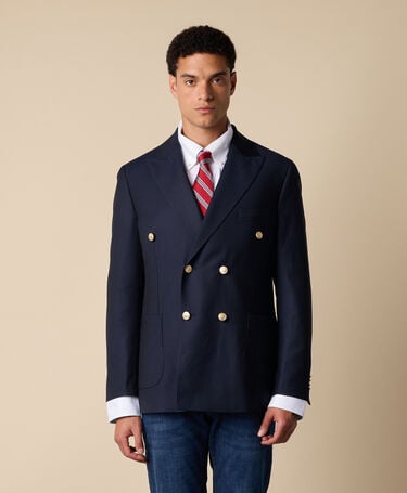 Brooks Brothers Double Breasted Hopsack Blazer with Gold Buttons Navy