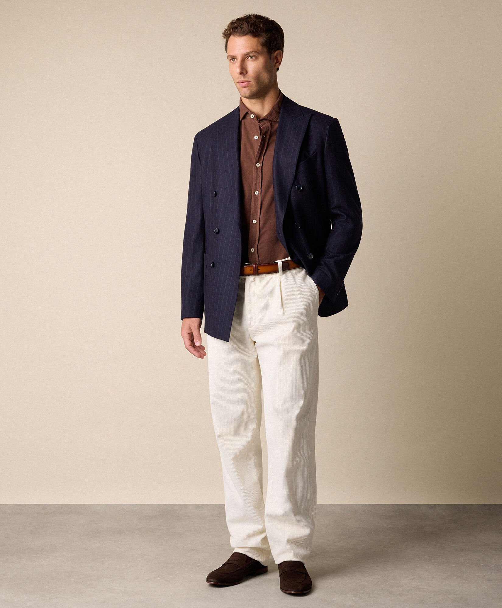 Slim Fit Cotton Corduroy Shirt with Spread Collar