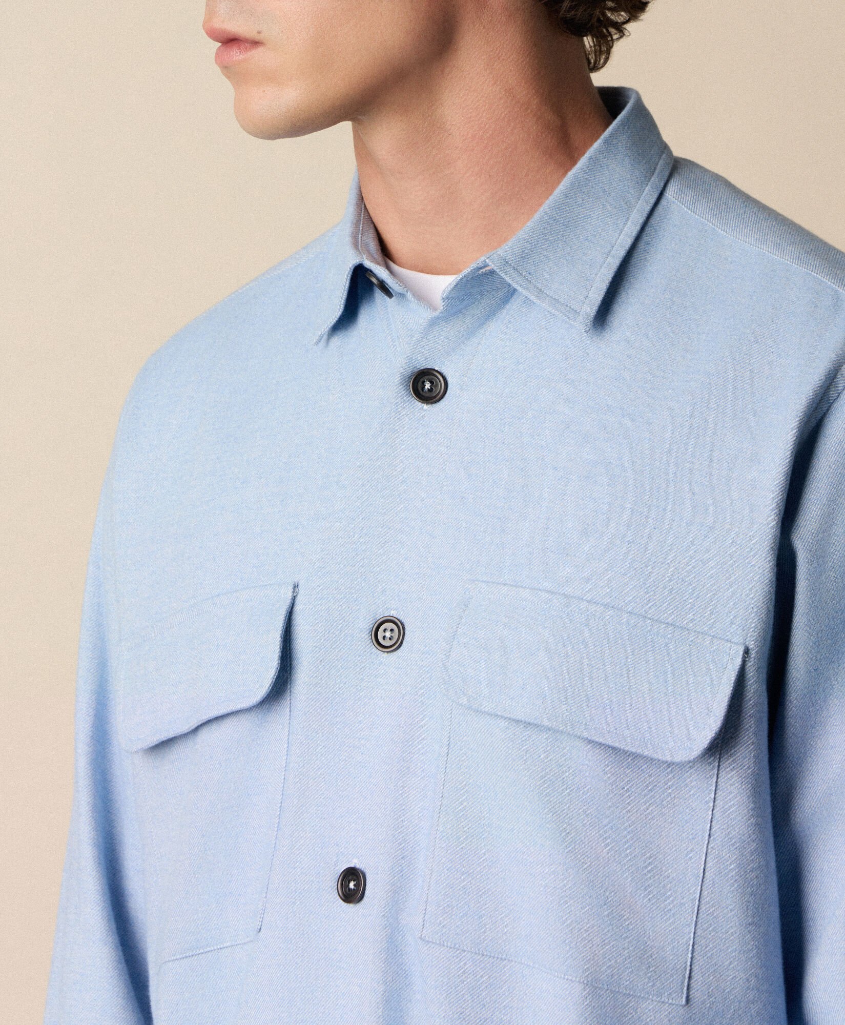 Cotton Flannel Overshirt with Flap Pockets