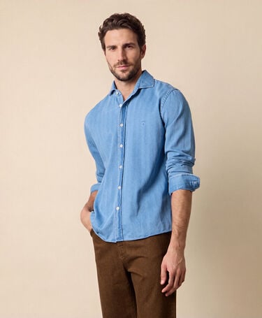 Brooks Brothers Slim Fit Denim Shirt with Spread Collar Bleached Blue