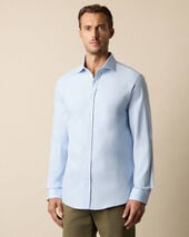 Brooks Brothers Slim Fit Melange Cotton Flannel Shirt with Spread Collar Light Blue