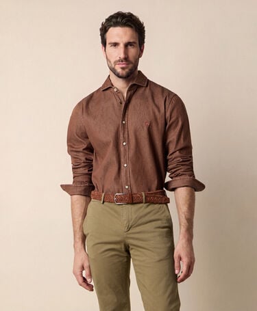 Brooks Brothers Hemd Slim Fit aus Denim-Twill mit Spread-Kragen Kakao