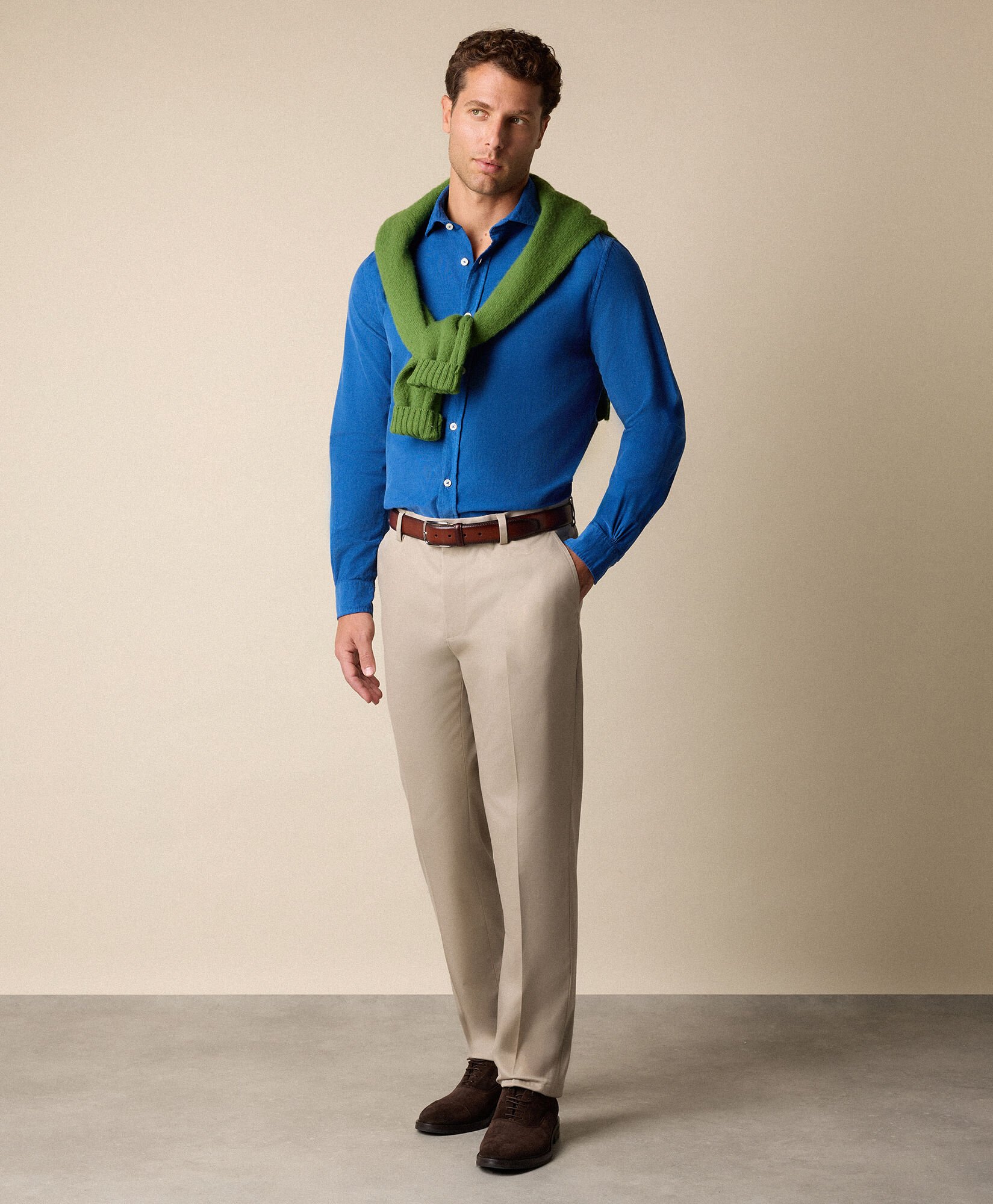 Slim Fit Cotton Corduroy Shirt with Spread Collar