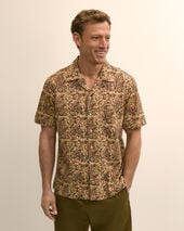 Brooks Brothers Block Print Cotton Camp Shirt Brown