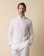 Brooks Brothers Chemise Slim Fit en Lin avec Col Button Down Blanc