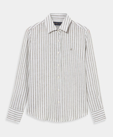 Brooks Brothers Relaxed Fit Striped Linen Shirt Men's Design Green