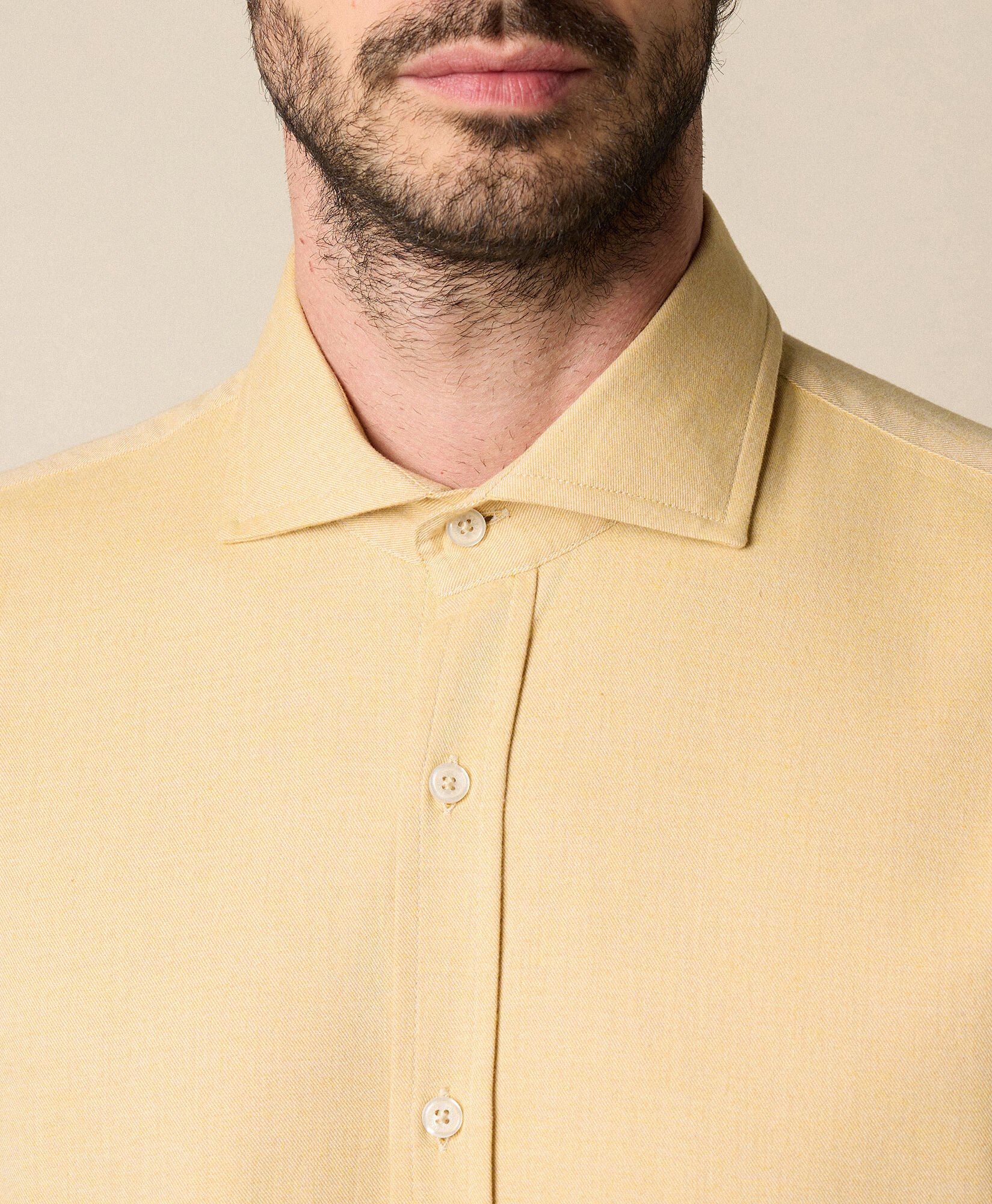 Slim Fit Melange Cotton Flannel Shirt with Spread Collar