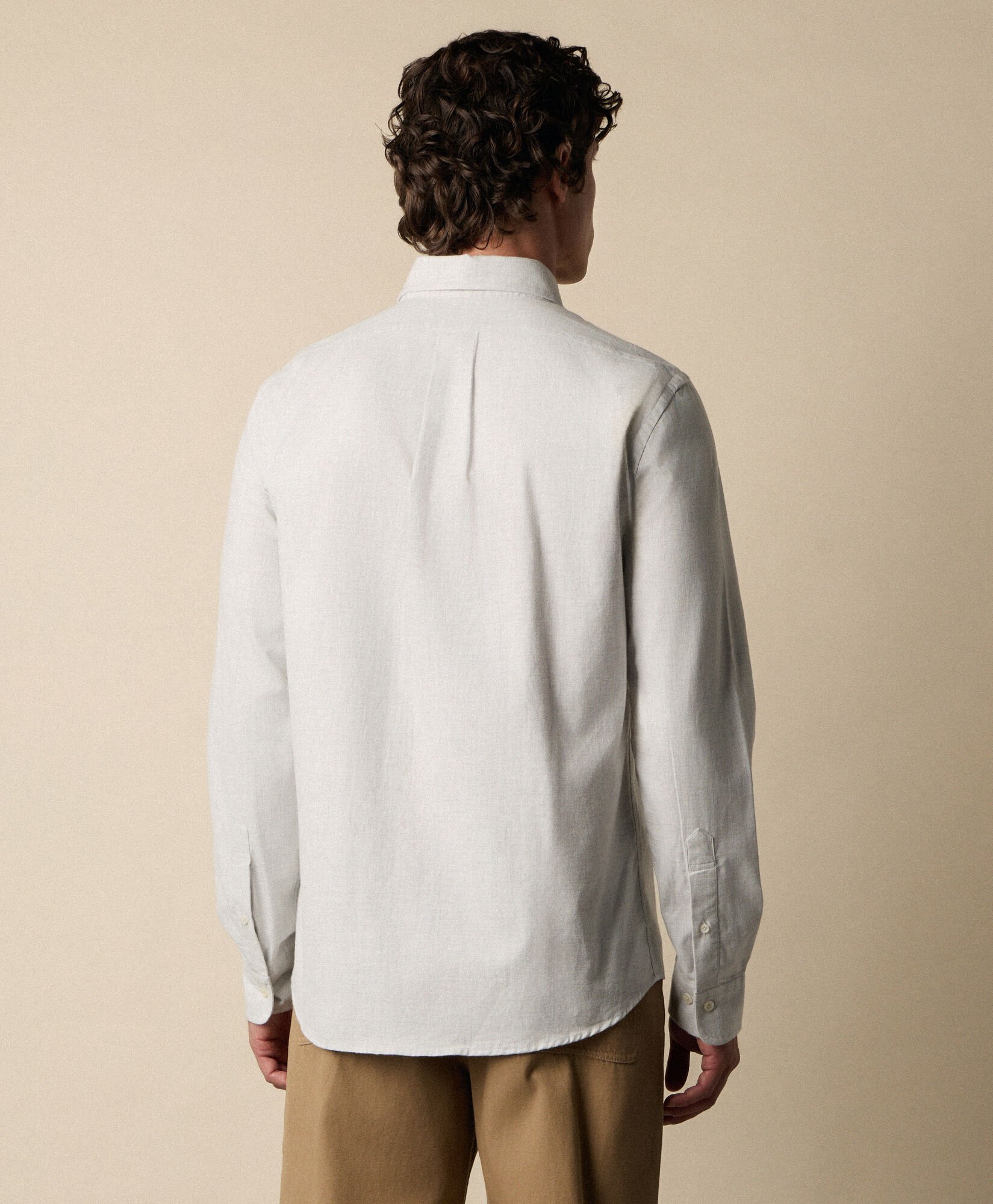 Slim Fit Melange Cotton Flannel Shirt with Spread Collar