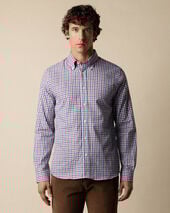 Brooks Brothers Slim Fit Checked Twill Shirt with Button Down Collar Light Blue