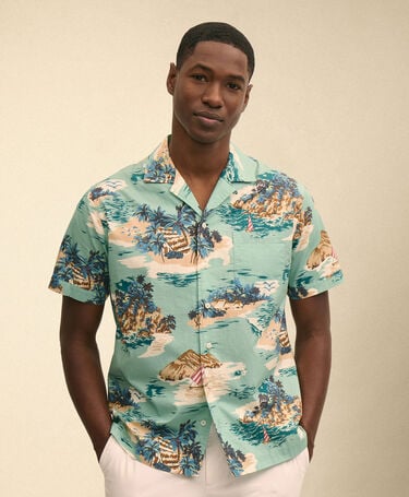 Brooks Brothers Camisa Camp Estampado Island con Cuello Button Down Azul