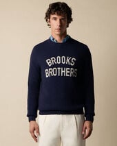 Brooks Brothers Shetland Wool Logo Crewneck Navy
