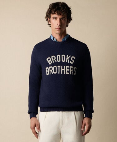 Brooks Brothers Shetland Wool Logo Crewneck Navy
