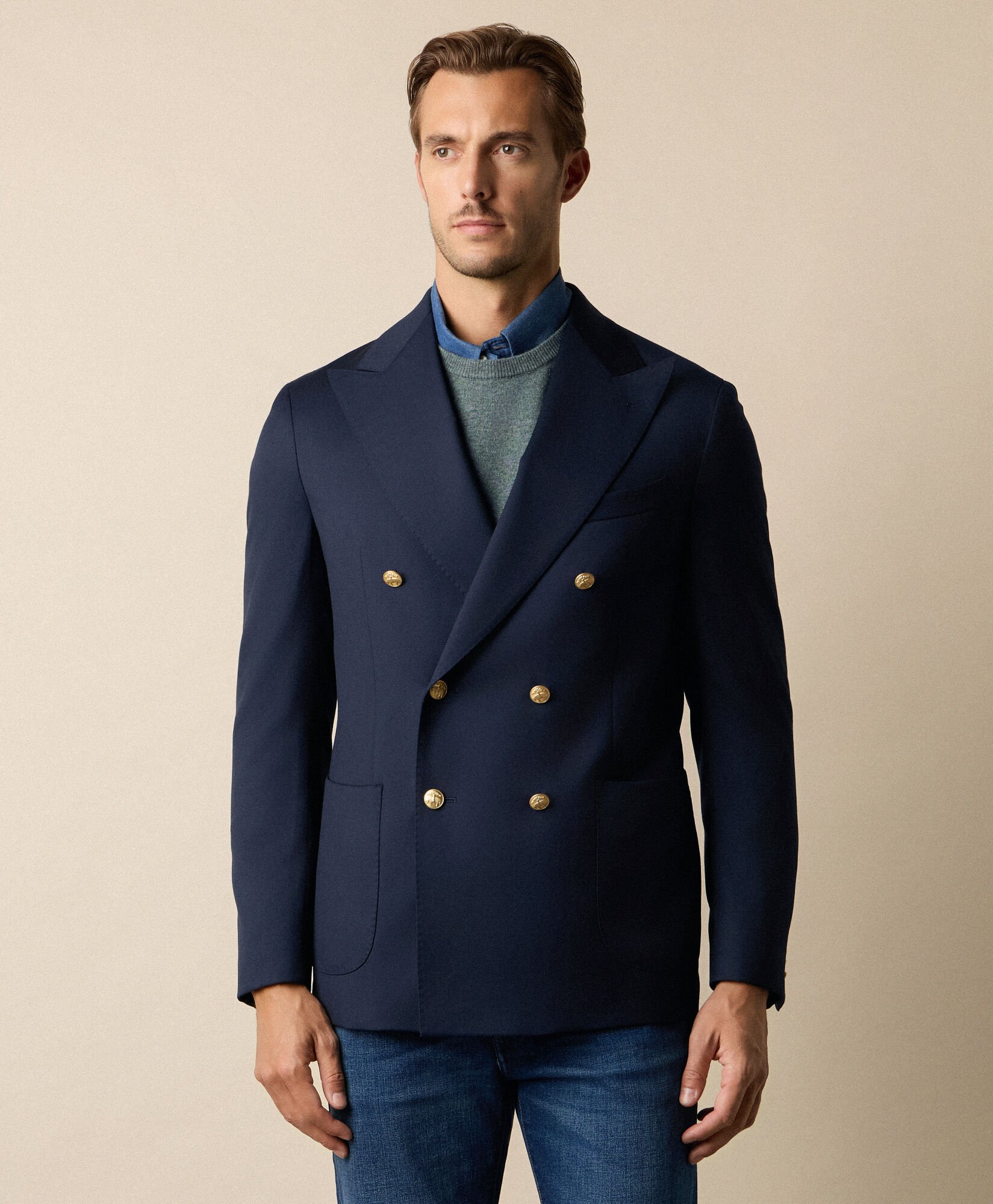 Gold Buttons Double-Breasted Virgin Wool Blazer