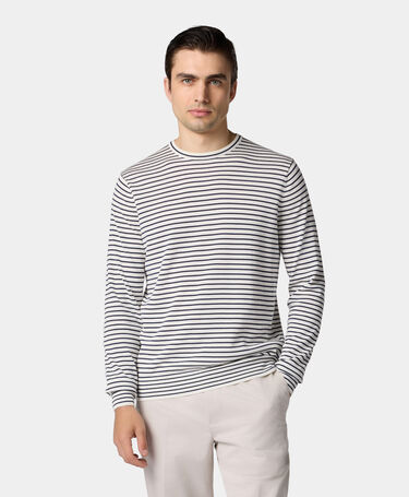 Brooks Brothers Striped Cotton-Silk-Linen Crewneck White
