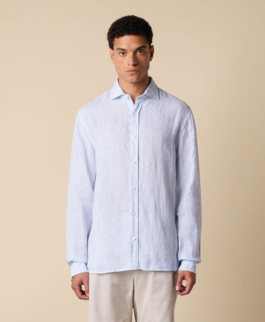 Brooks Brothers Slim Fit Linen Shirt with Spread Collar Light Blue