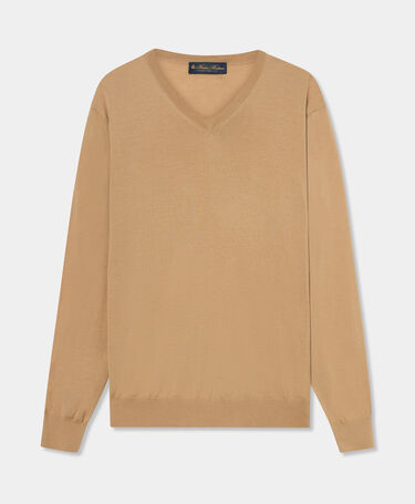 Brooks Brothers V-Ausschnitt-Pullover aus Merinowolle Nuss