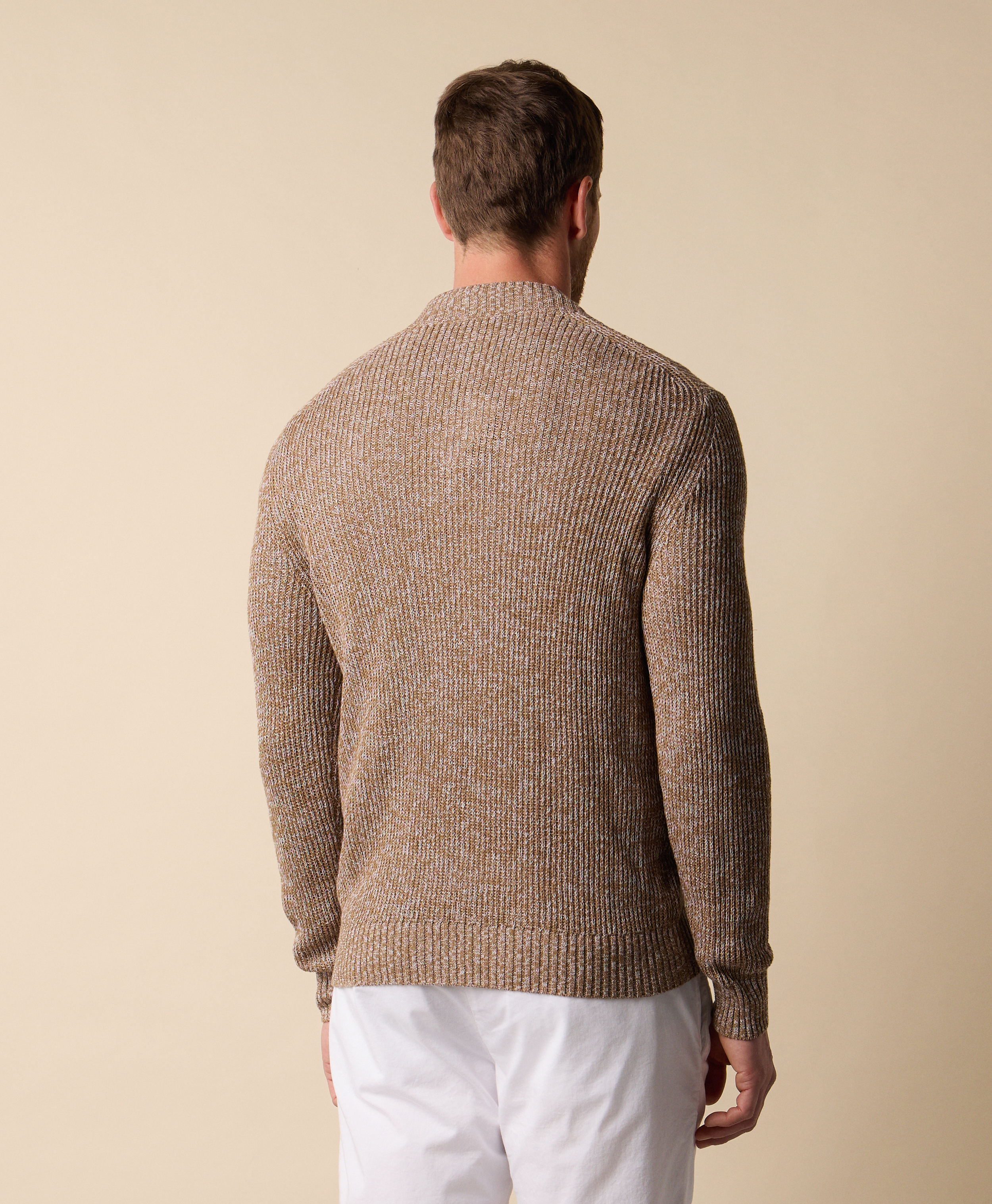  Brooks Brothers Mouliné-pullover Aus Baumwolle-leinen Mit V-ausschnitt - Mann Strickwaren Beige Xl 