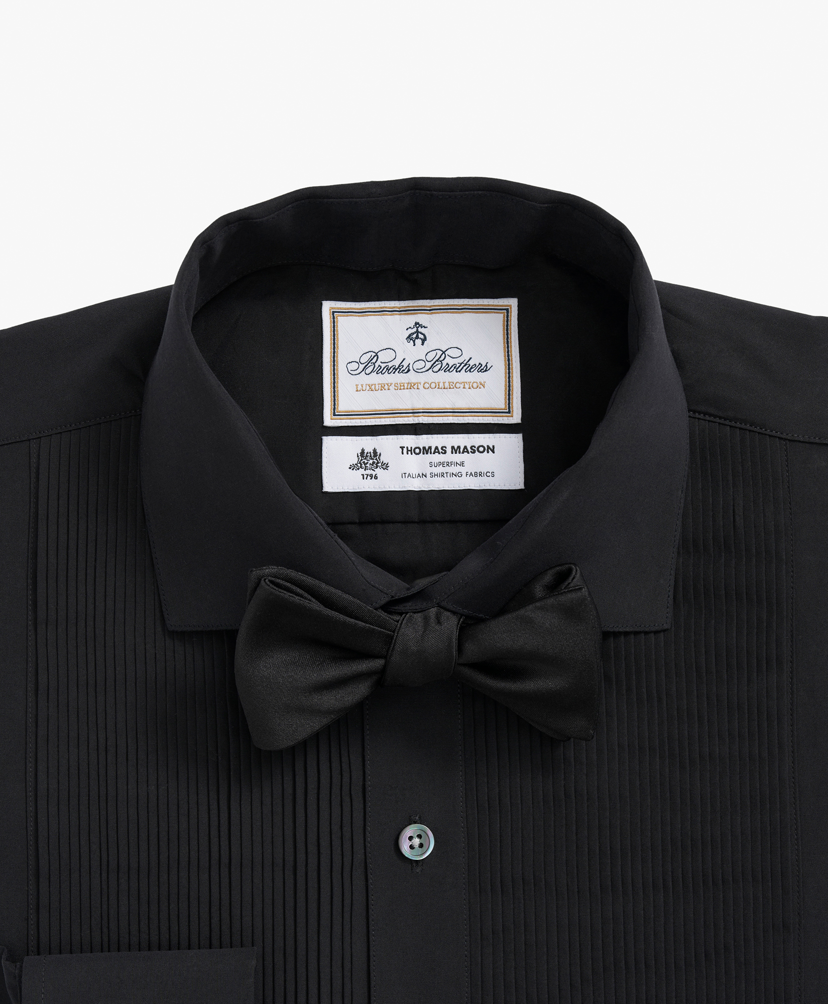  Brooks Brothers Black Brooks Brothers X Thomas Mason Cotton English Collar, Swiss Pleat Front Tuxedo Shirt - Man Dress Shirts Black 15h 