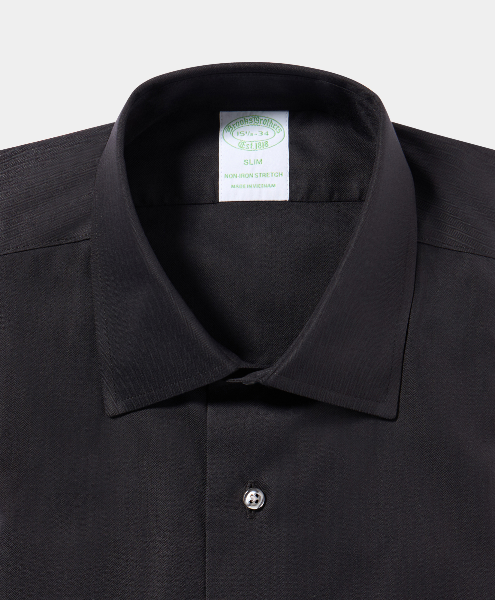  Brooks Brothers Slim Fit Non-iron Herringbone Supima Shirt With Ainsley Collar - Man Dress Shirts Black 17h 