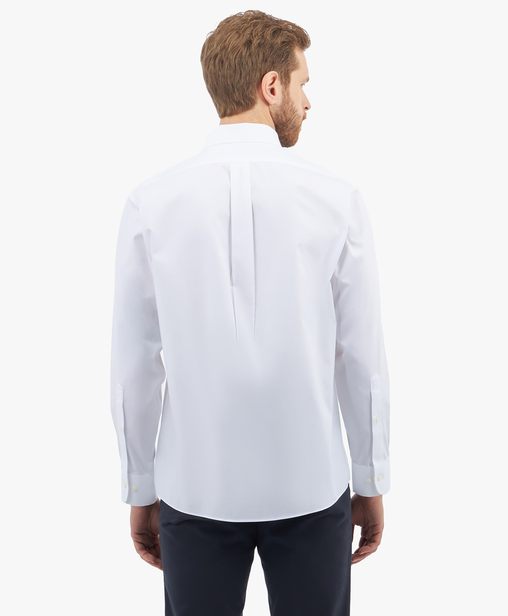 Brooks Brothers White Regular Fit Non-iron Dress Shirt With Polo Button Down Collar - Man Dress Shirts White 17h 