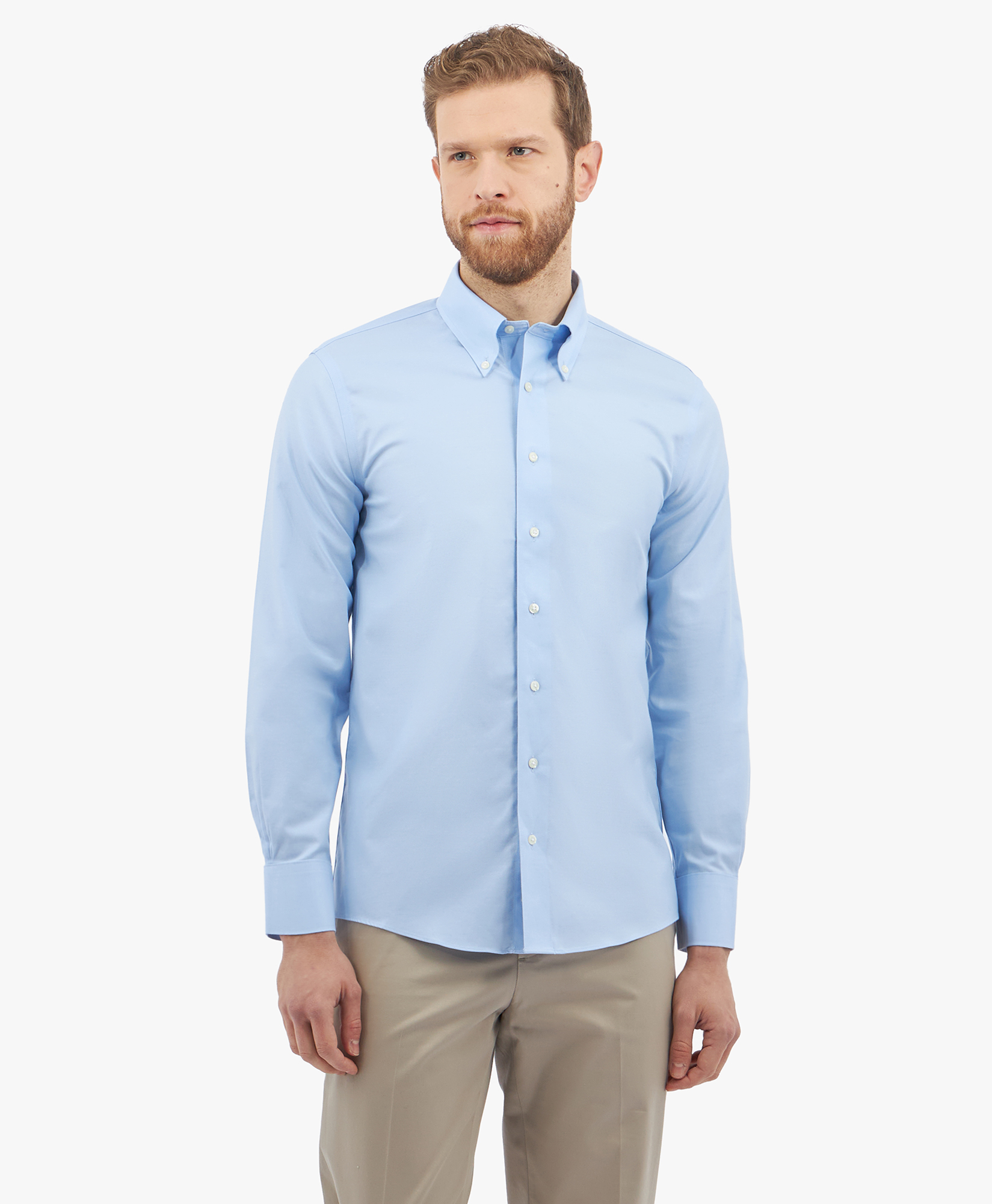  Brooks Brothers Pastel Blue Slim Fit Non-iron Stretch Supima Cotton Dress Shirt With Button Down Collar - Man Dress Shirts Pastel Blue 16 