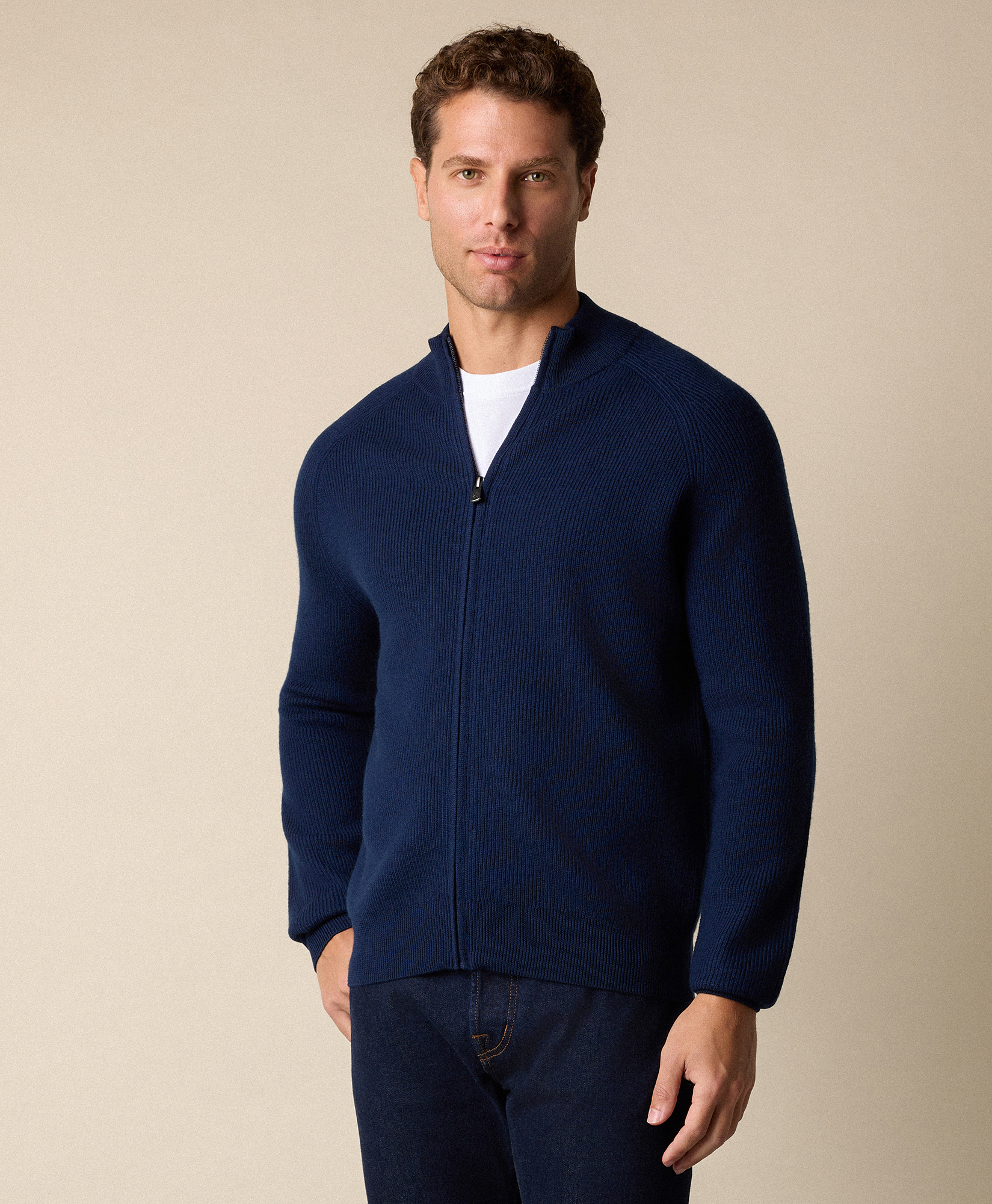  Brooks Brothers Merinowollpullover Mit Vollständig Durchgehendem Reißverschluss - Mann Strickwaren Marineblau L 