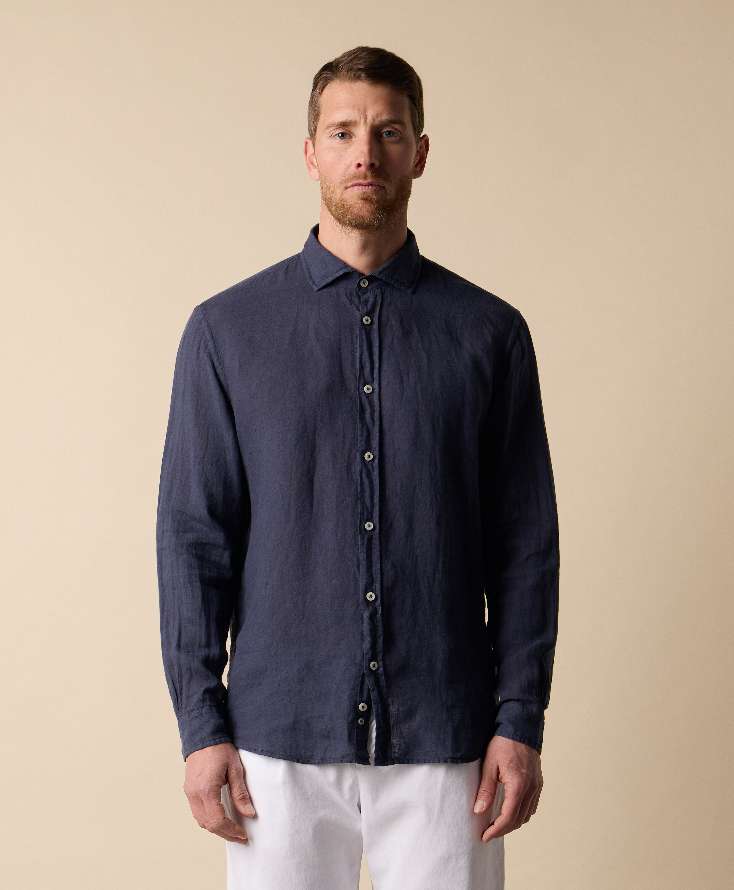  Brooks Brothers Chemise Slim Fit En Lin Avec Col évasé - Homme Chemises Décontractées Bleu Marine Xxxl 