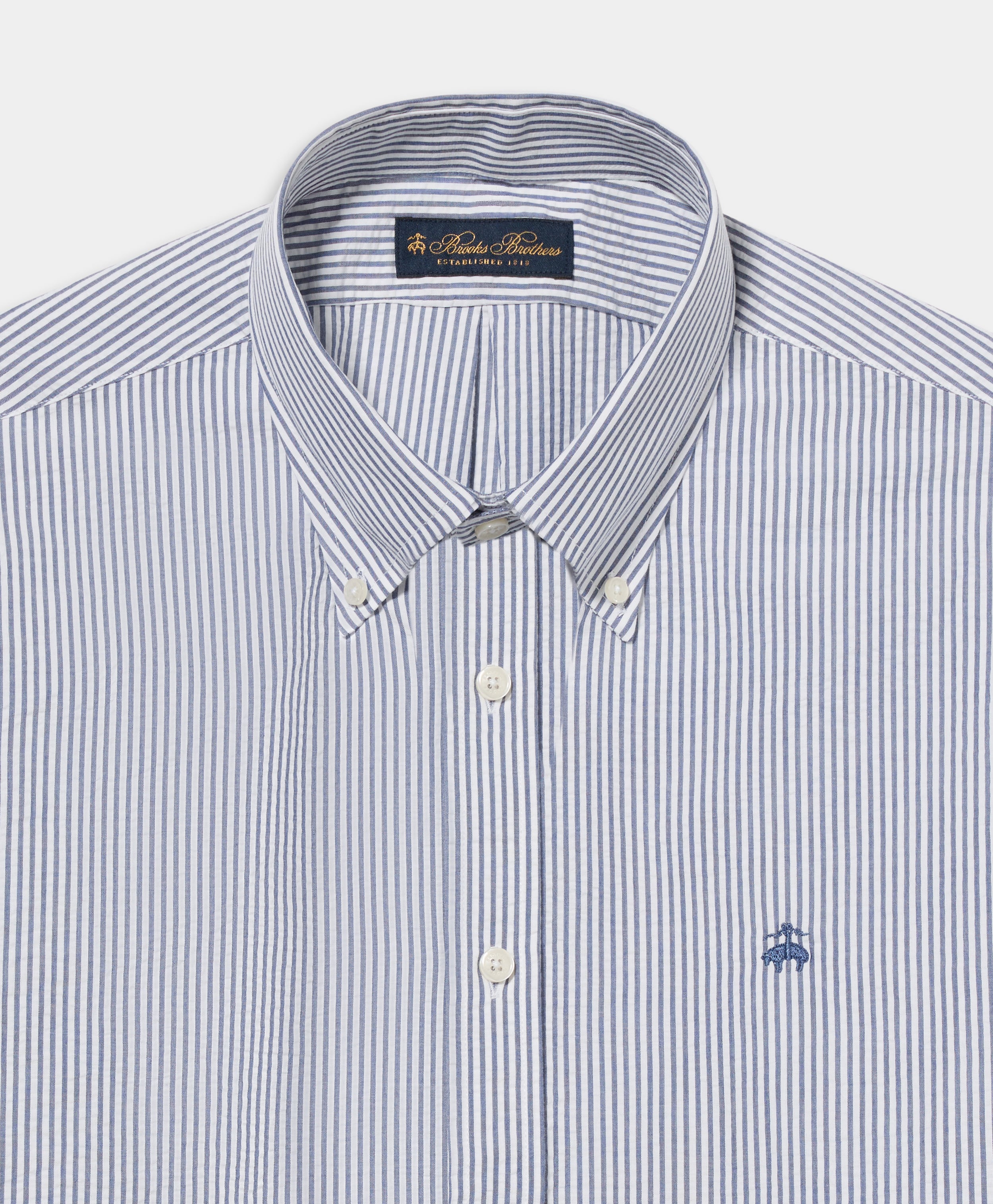  Brooks Brothers Regular Fit Hemd Aus Seersucker Mit Button-down-kragen - Mann Casual-hemd Marineblau Xxl 