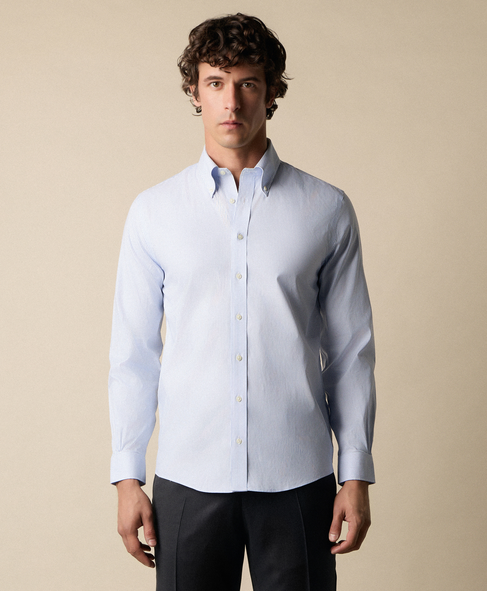  Brooks Brothers Slim Fit Non-iron Striped Oxford Pinpoint Shirt With Button Down Collar - Man Dress Shirts Hydrangea 18 