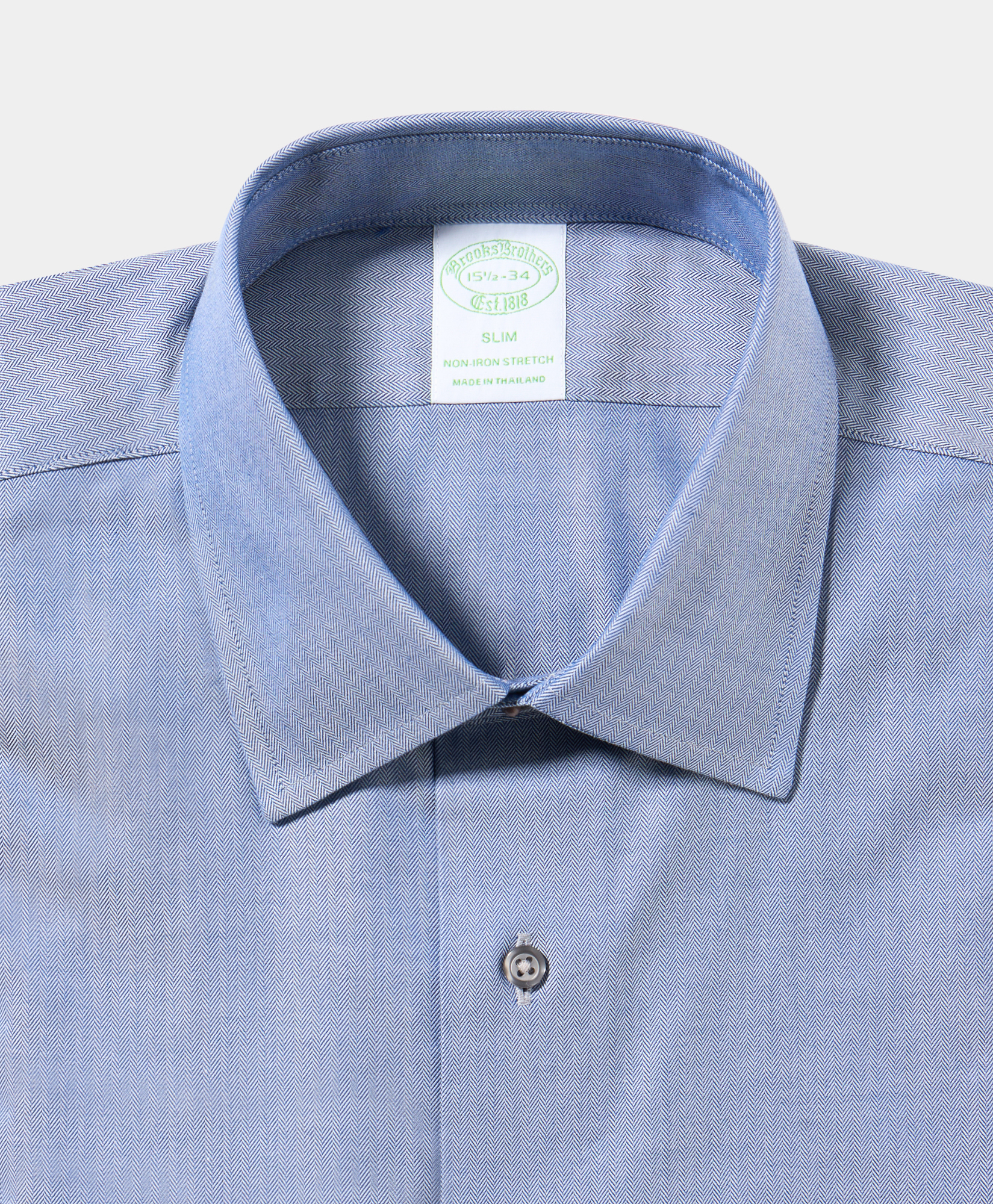  Brooks Brothers Slim Fit Non-iron Herringbone Supima Shirt With Ainsley Collar - Man Dress Shirts Blue 18 