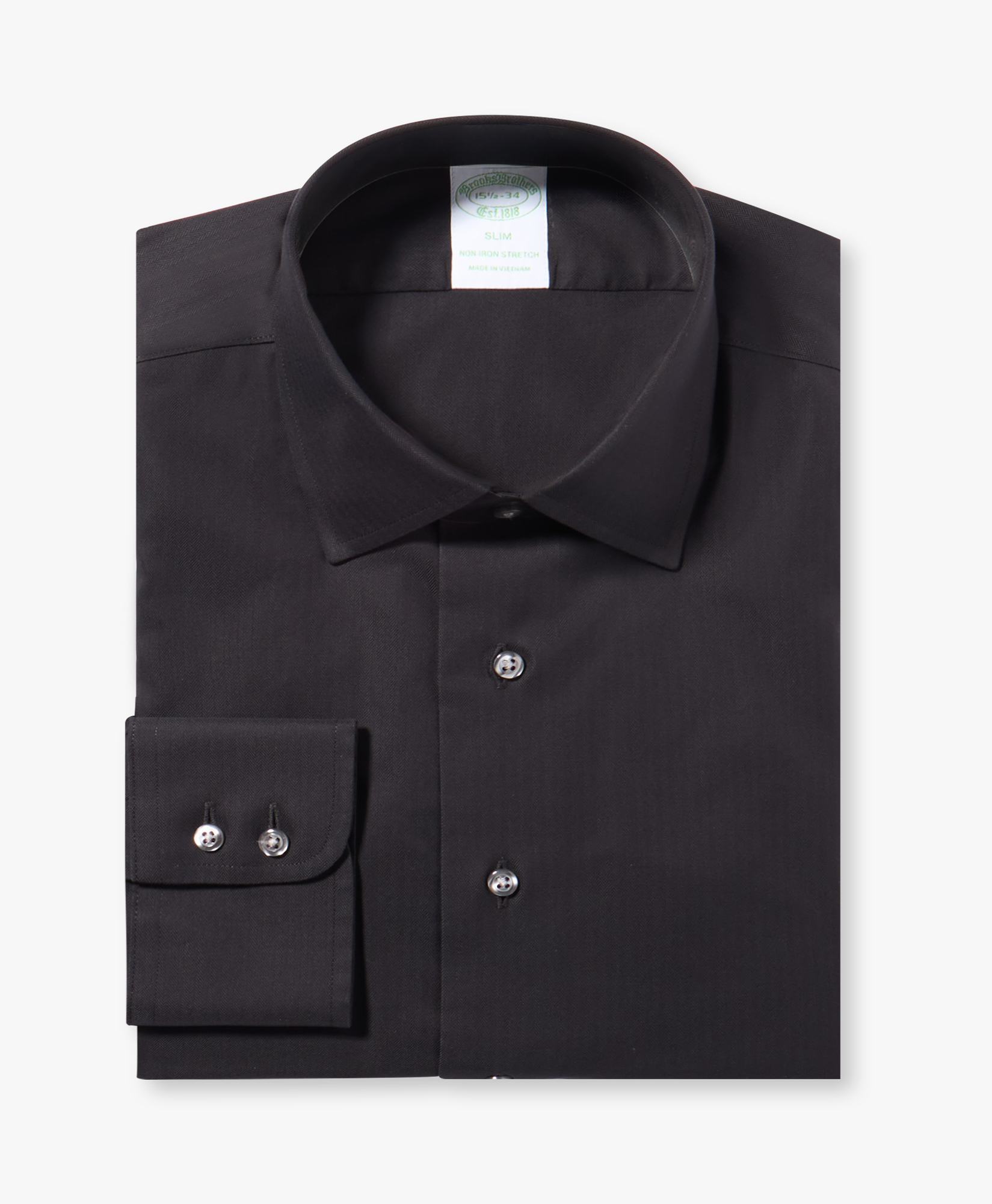 Slim Fit Non-iron Herringbone Supima Shirt With Ainsley Collar - Uomo Camicie Formali Black 17h