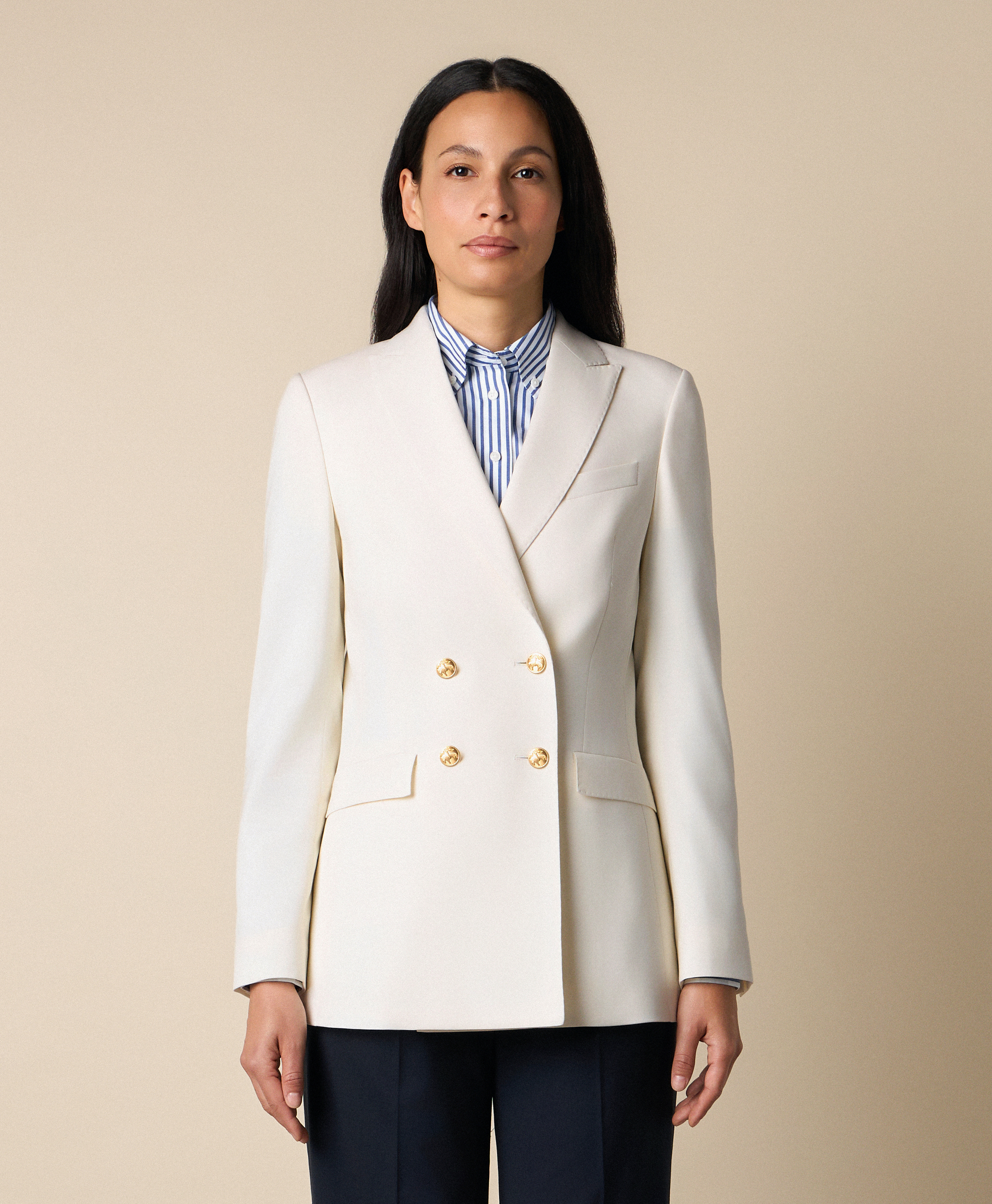  Brooks Brothers Doppelreihiger Blazer Aus Wollmischung Mit Goldfarbenen Knöpfen - Frau Jacken Und Blazer Milch 10 