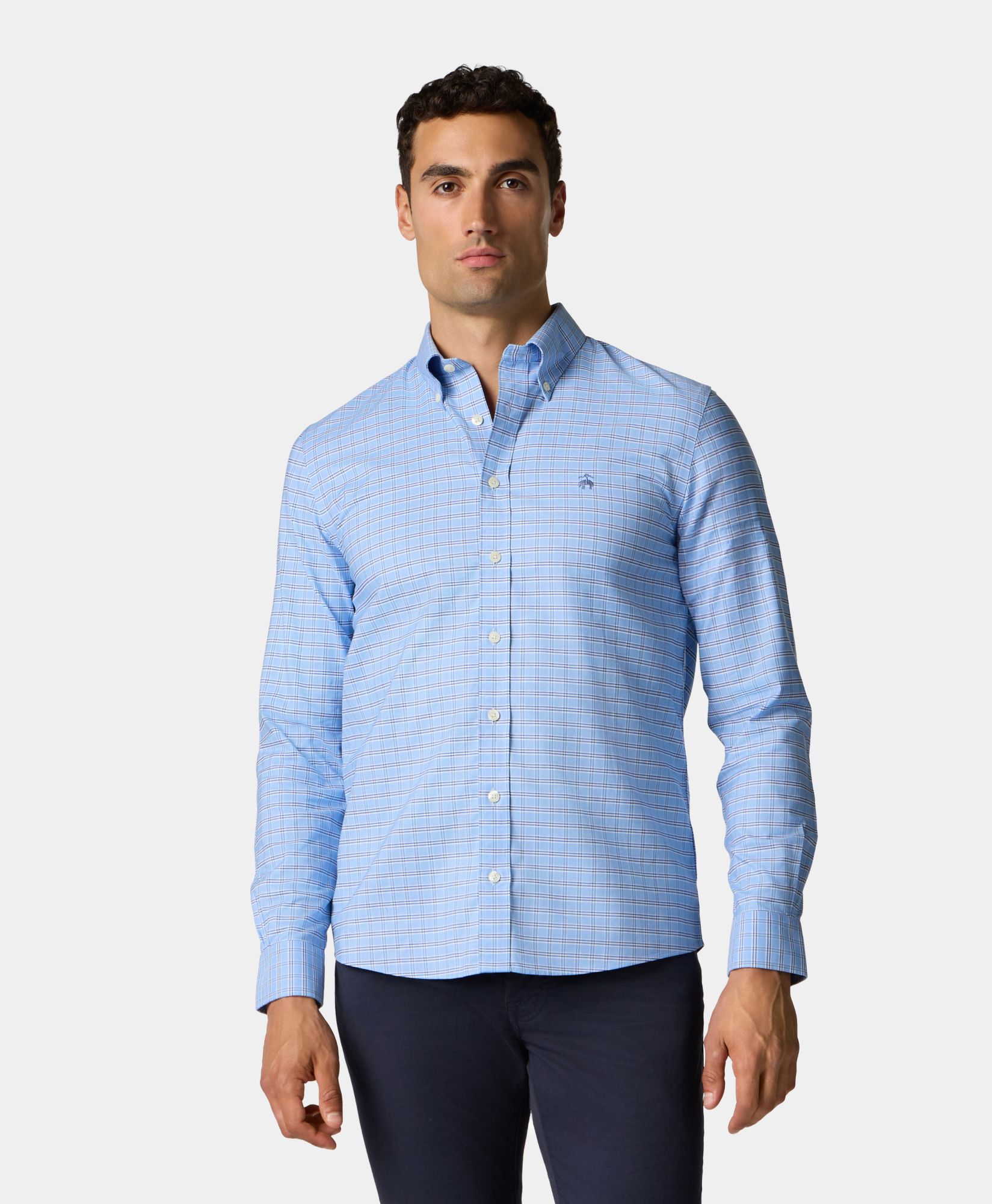  Brooks Brothers Camicia Slim Fit Golden Fleece A Quadri Oxford Con Collo Button Down - Uomo Camicie Casual Azzurro S 