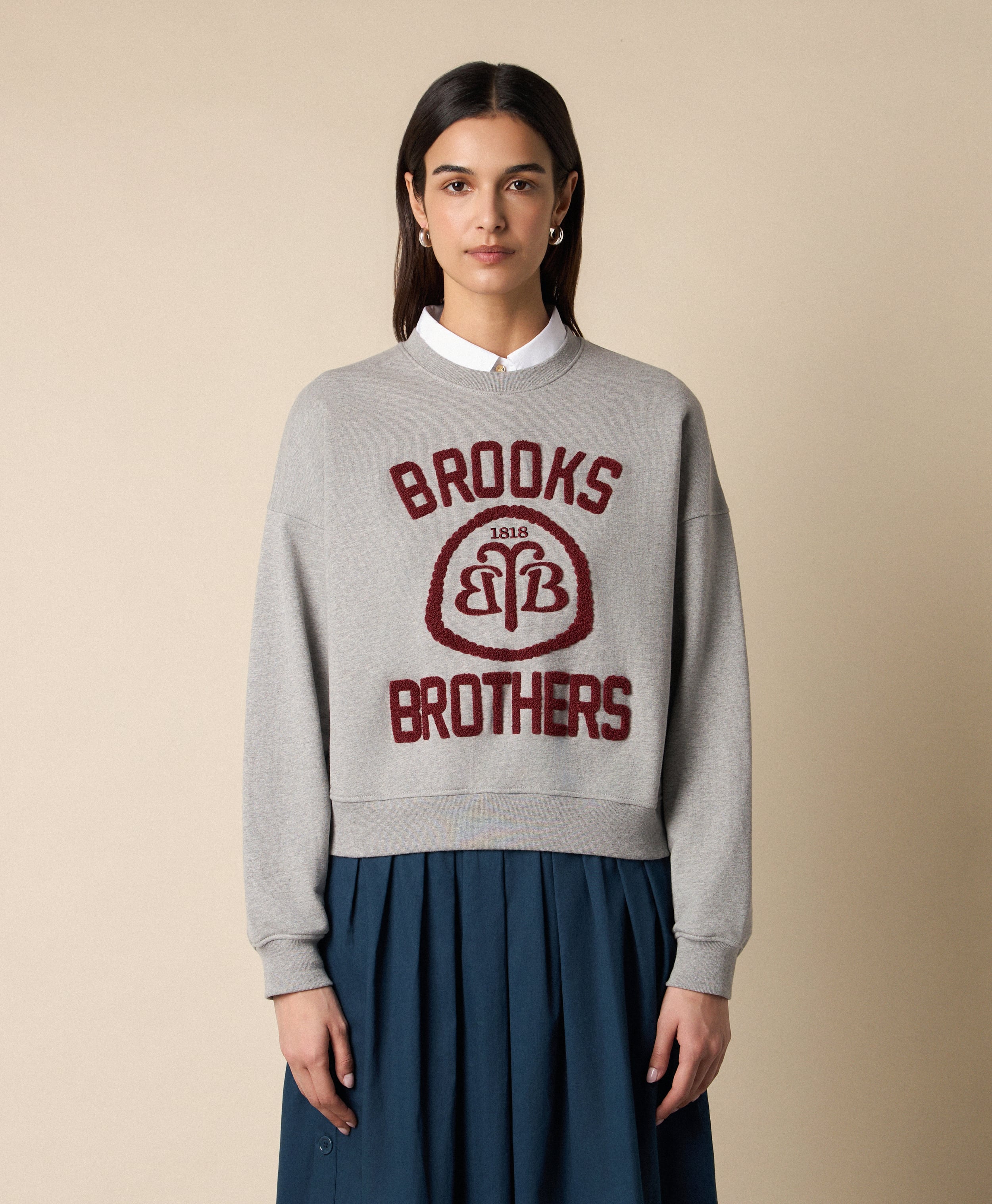  Brooks Brothers Baumwoll-sweatshirt Mit Logo - Frau Strickwaren Grau Xs 