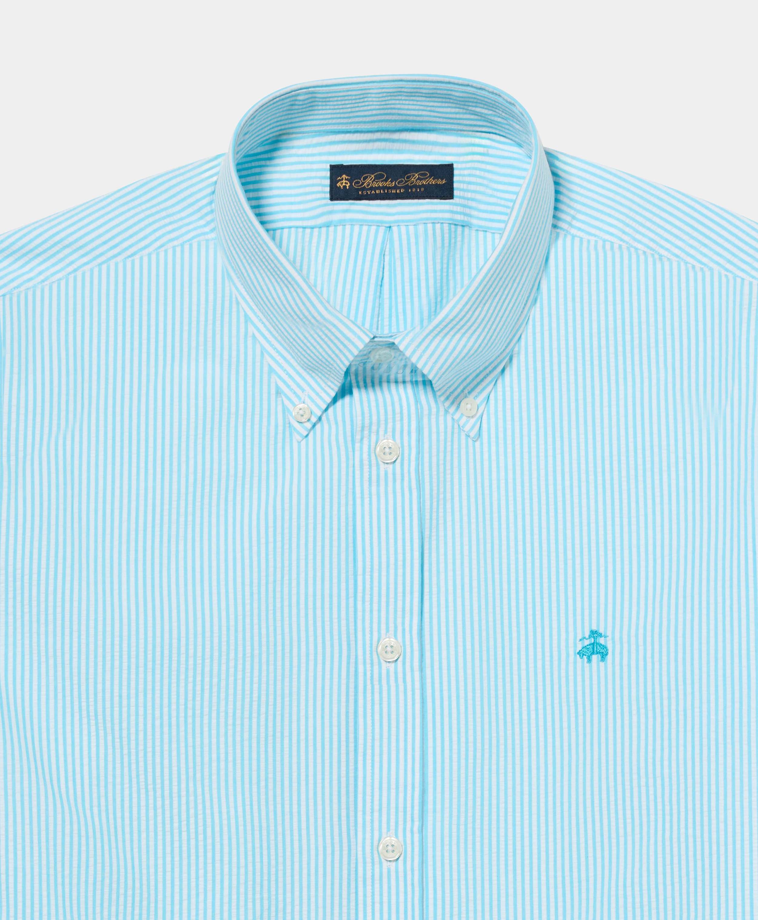  Brooks Brothers Regular Fit Seersucker Shirt With Button Down Collar - Man Casual Shirts Light Blue Xxl 