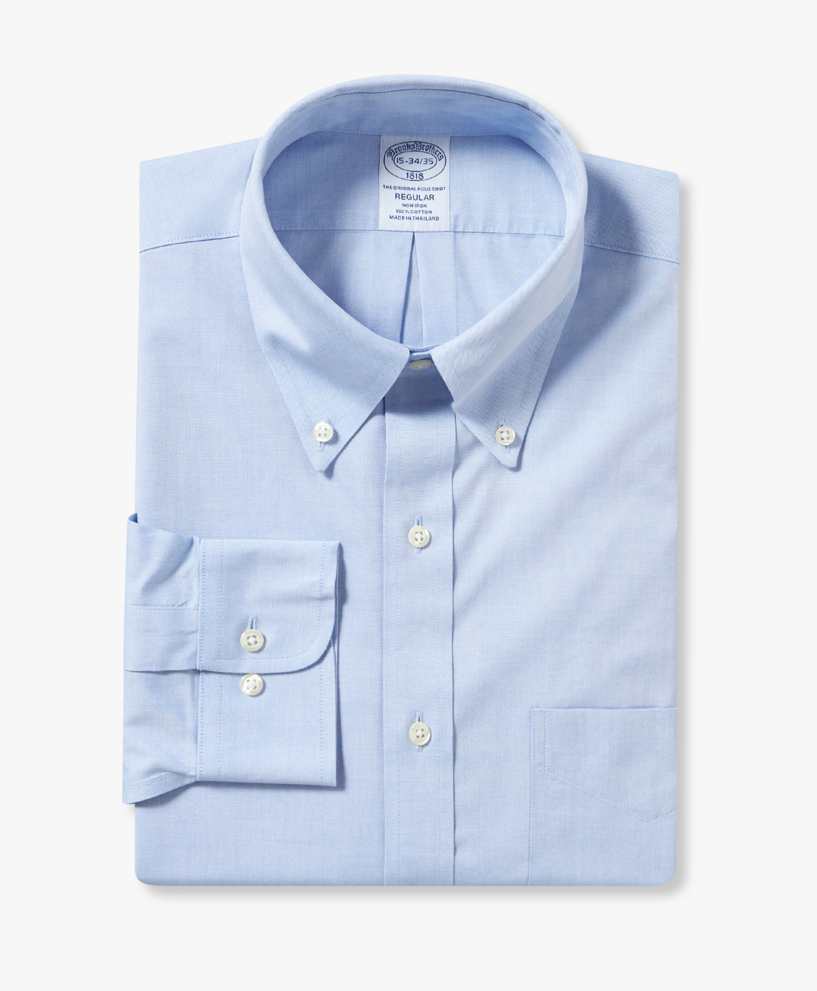  Brooks Brothers Blue Regular Fit Non-iron Dress Shirt With Polo Button Down Collar - Man Dress Shirts Blue 18 