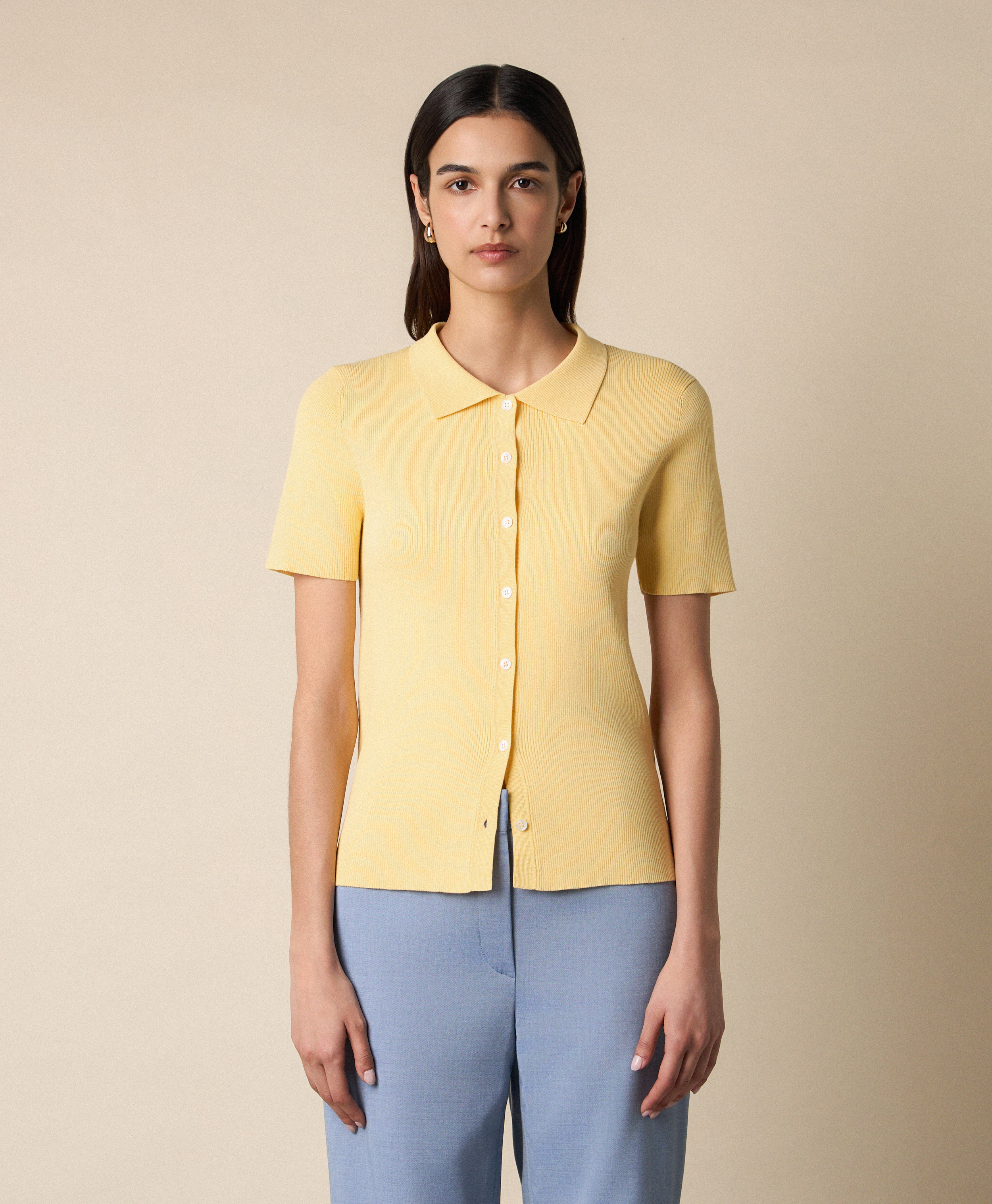  Brooks Brothers Gerippter Polo-cardigan - Frau Strickwaren Gelb Xs 