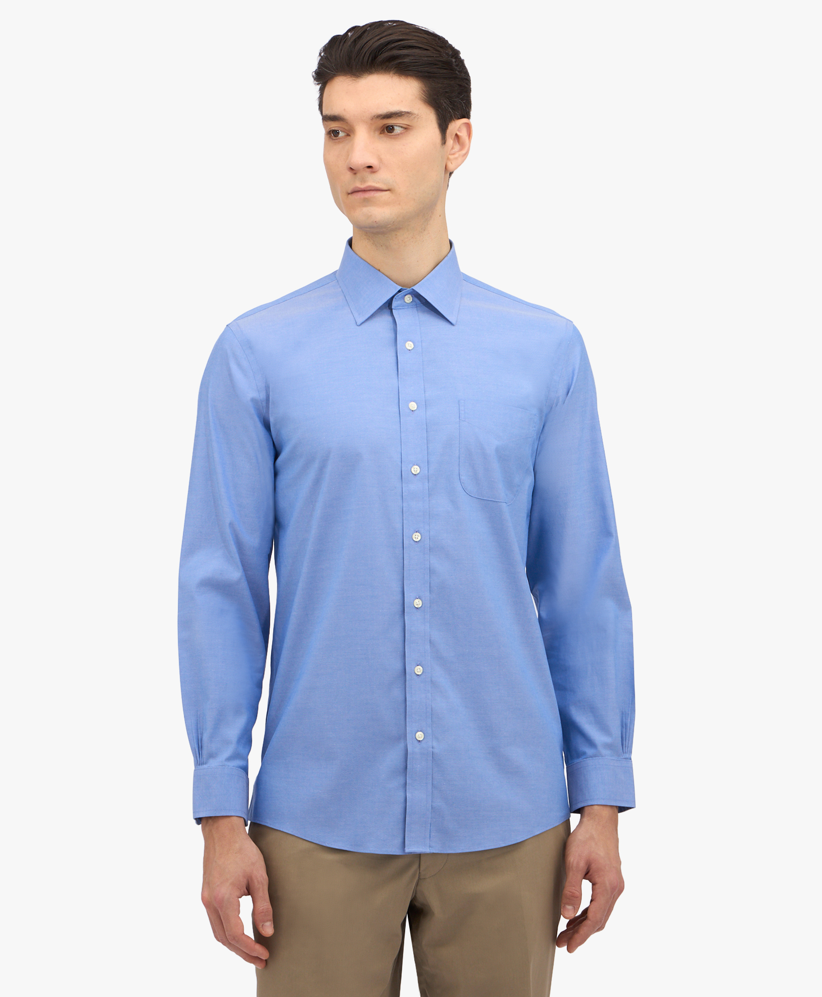  Brooks Brothers Blue Slim Fit Non-iron Stretch Cotton Dress Shirt With Ainsley Collar - Man Dress Shirts Blue 16 
