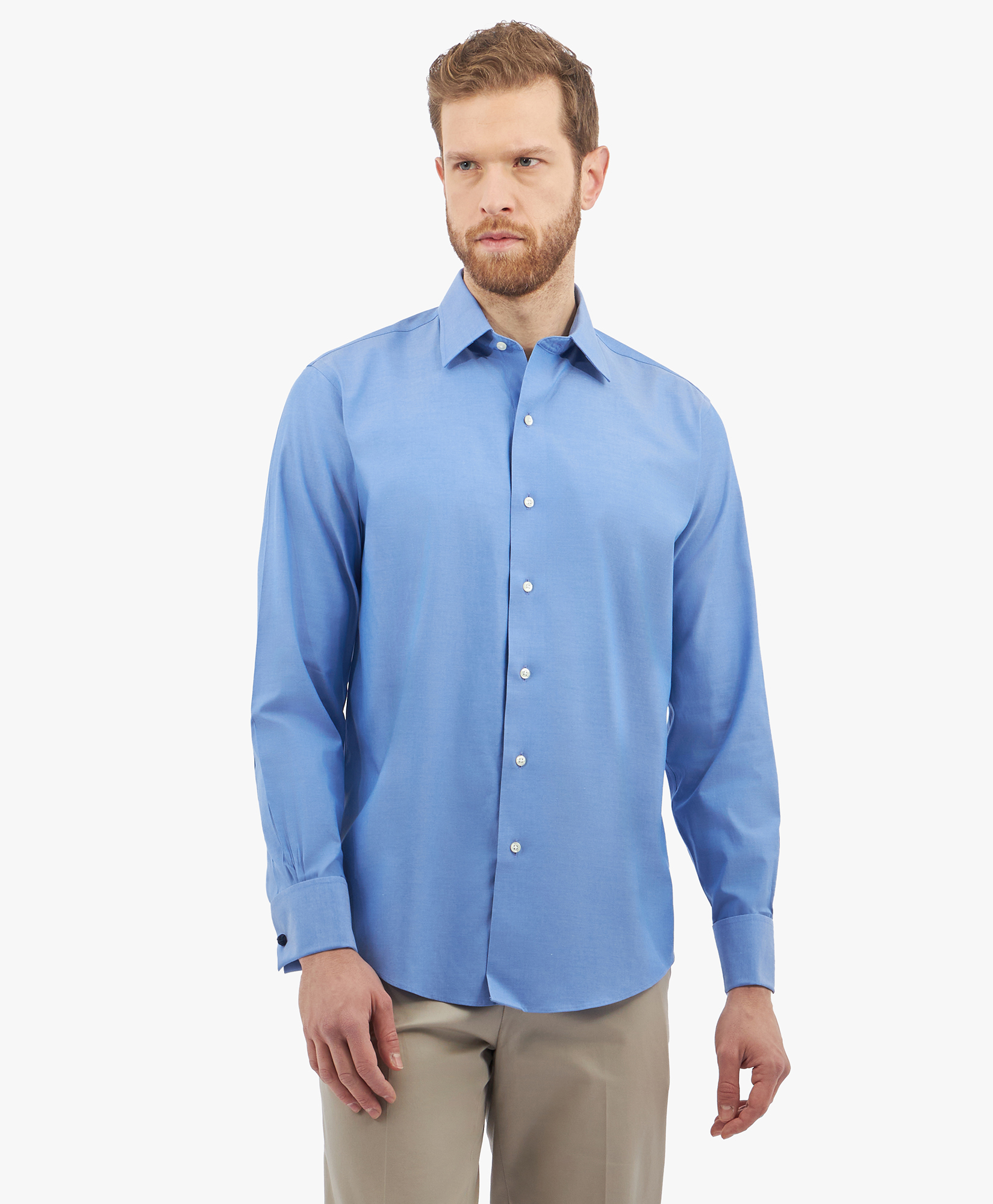  Brooks Brothers Blue Regular Fit Non-iron Stretch Supima Cotton Pinpoint Oxford Cloth Dress Shirt With Ainsley Collar - Man Dress Shirts Blue 15h 
