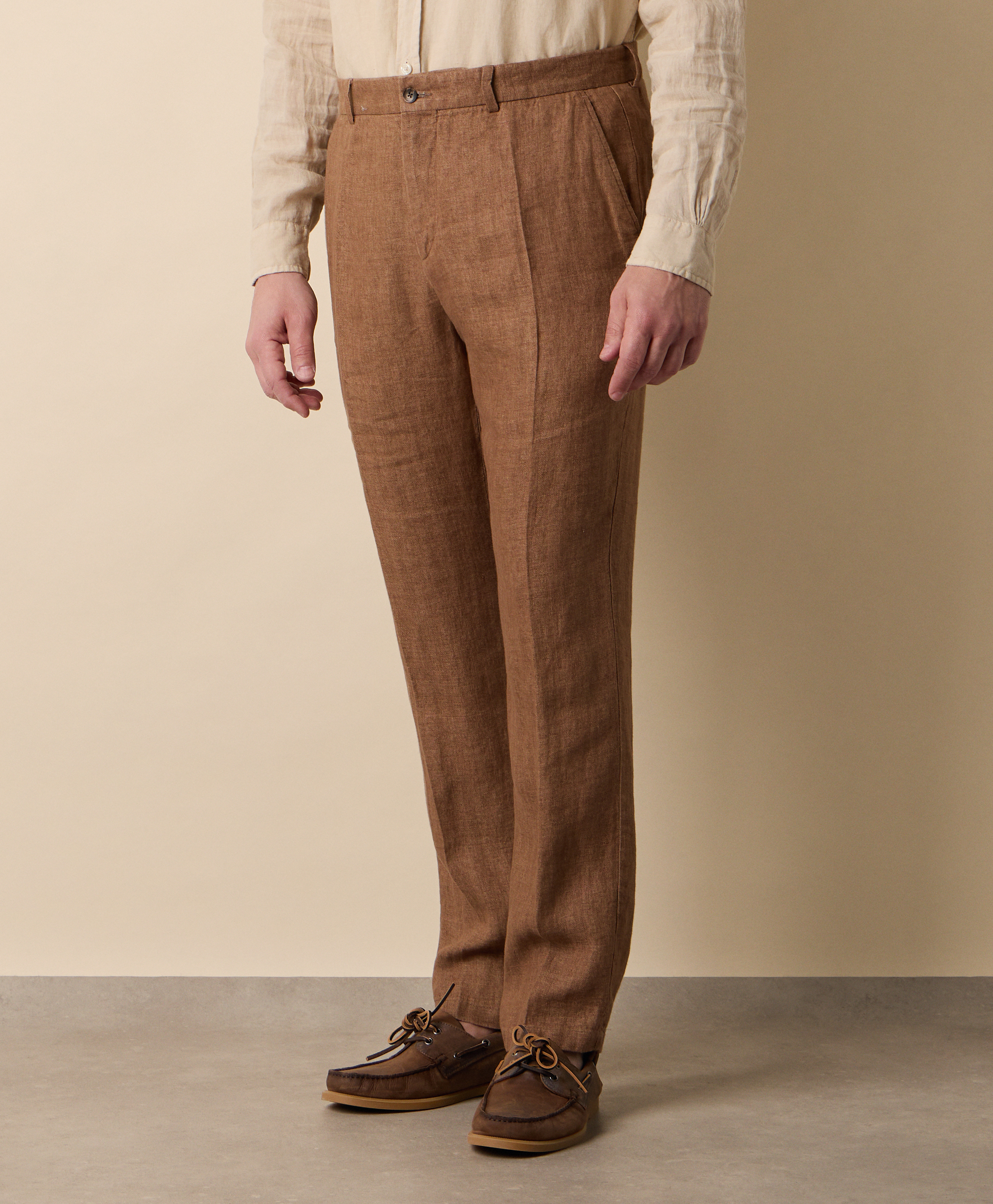 Linen Herringbone Trousers in Light Brown for Men | Brooks